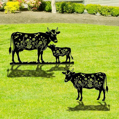 Cow Metal Garden Stakes Yard Decor, 2PCS Black Cow Silhouette Statues Garden Decorative for Women Men Gifts, Cow Gifts for Yard Art, Patio, Outside, Lawn Ornaments, Christmas