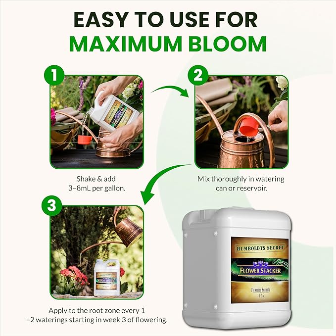 Humboldts Secret Flower Stacker | 0-7-5 Bloom Booster with Vitamin B1 | High Phosphorus Potassium Flowering Nutrients | Potting Soil Hydroponics Coco | Indoor & Outdoor Plants | 5 Gallon