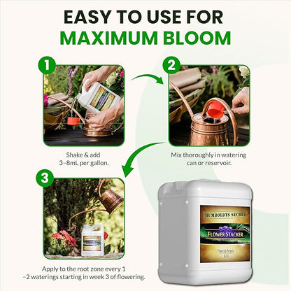Humboldts Secret Flower Stacker | 0-7-5 Bloom Booster with Vitamin B1 | High Phosphorus Potassium Flowering Nutrients | Potting Soil Hydroponics Coco | Indoor & Outdoor Plants | 5 Gallon