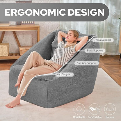 HABUTWAY Inflatable Bean Bag Chairs for Adult Blow up Chair Portable Inflatable Bean Bag Couch w/Electric Air Pump,Handle & Side Pocket for Movie Night Reading Gaming Living Room - Light Grey