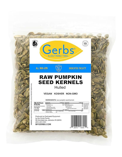 GERBS Raw Pumpkin Seed Kernels 4 LBS|Top 14 Allergy Free Food |Use in salads, yogurt, baking, oatmeal, trail mix|Grown in Canada, packed in US