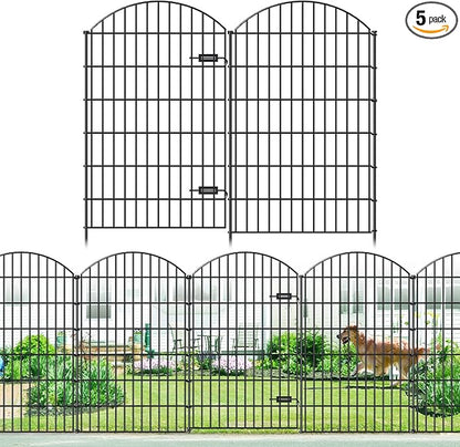 Metal Garden Fence with Gate 48in (H) x 12.7ft (L), 1 Gate+ 4 Panels Dog Fence Border Fences Animal Barrier, No Dig Garden Fencing for Yard Flower Bed Lawn Patio Outdoor, ECG4805G, Black