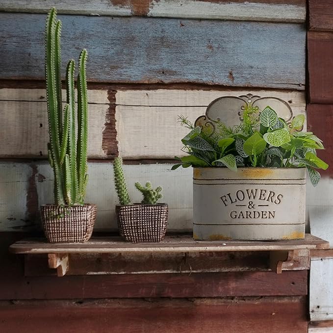 CVHOMEDECO. Farmhouse Metal Wall Planter Rustic Galvanized Flower Holder Wall Mount Flower pots for Indoor, Outdoor and Wall Decor, Set of 2 (Grey)