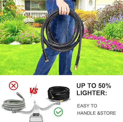 100Ft Non-Expandable Garden Hose, Flexible Water Hose with 10-Pattern Spray Nozzle, Lightweight Hose Pipe, Kink-Free, Leak-Proof, 3/4" Solid Metal Fittings (Black)