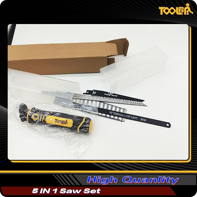 5-In-1 Multi Blades Hand Saw, 6 Inch(11T/16T) Double Edges Japanese Pull, DrywallSaw, HackSaw, Jab Saw, for Woodworking, Hard/Soft woods cutting, Metal, Blade Quick Change Mechanism.