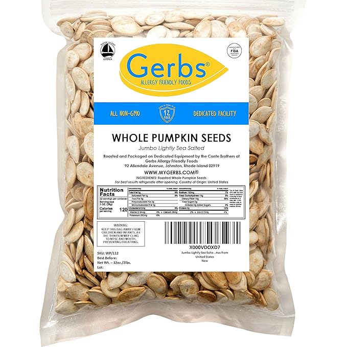 Jumbo Sized Lightly Sea Salted Pumpkin Seeds in Shell by Gerbs - 2 LBS - Top 11 Food Allergen Free & Non GMO - Premium Giant Size Whole Roasted Pepitas – COG USA