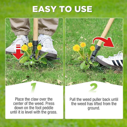 WORKPRO Weed Puller Tool with 44” Bamboo Handle, Heavy-Duty 4-Claw Cast Iron Head, Stand-Up Weeder with Foot Pedal for Dandelions, Thistles, Crabgrass, Easy Root Removal Without Bending or Kneeling