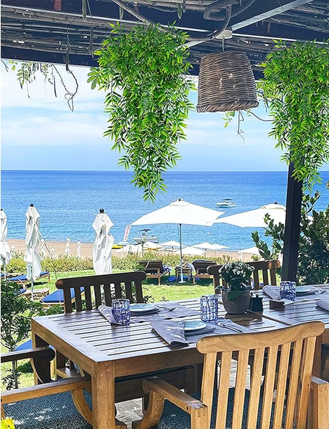 Toprooms Hanging Fake Plants,2 Pcs Faux Eucalyptus Leaf Greenery Vine Plant Faux Plants Fake Ivy Room Decor Home Garden Wedding Party Indoor Outdoor Decorations (Bamboo Cotyledon)