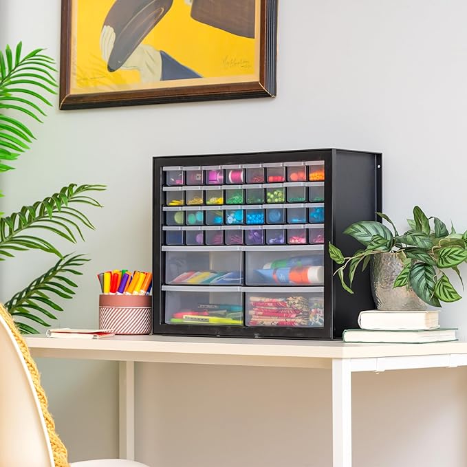 IRIS USA Screw Tool Organizer Small Parts Cabinet, 36-Drawer, Electronics Hardware Nuts and Bolts Plastic Storage Drawers Garage Storage, Stackable Bead Craft Organizer Building Bricks Sorter, Black