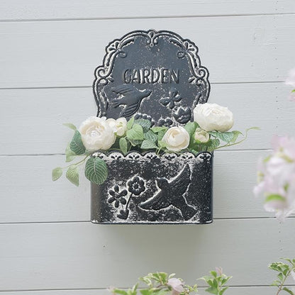BIG FORTUNE Metal Wall Mount Planter Wall Vases for Flowers Shabby Chic Decor for Rustic Farmhouse Outdoor Decor (Black)