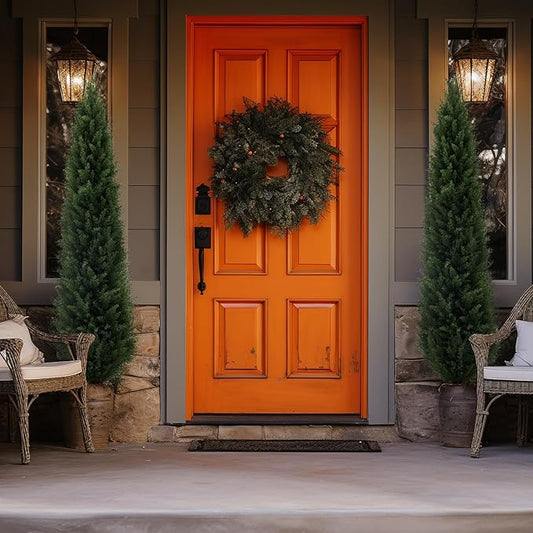 5 ft Artificial Cedar Topiary Trees, 2 Pack Uv Resistant Faux Outdoor Plants, Front Door Cypress Tree Decor Outdoor Entrance, Tall Fake Outside Plants, Evergreen Arborvitae Plastic Indoor Plant