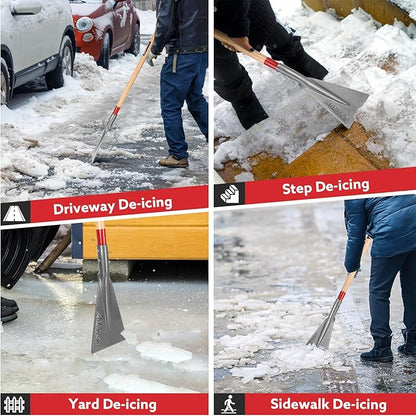 Ice Scraper Snow Ice Chopper Long Wooden Handle Ice Shovel for Driveway Sidewalk Outdoor Road,57.5 inches