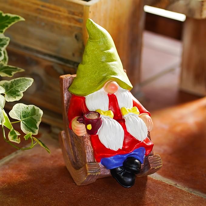 Drinking Coffee Faceless Garden Female Gnome Statue Decoration 6.5" Figurine Ornament for Indoor Outdoor Home Patio Yard Lawn