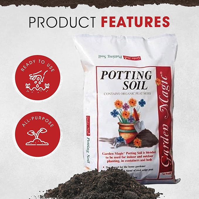 Michigan Peat 20 Pound Bag of Garden Magic General Purpose Moisture Retaining Potting Soil Mix for Indoor and Outdoor Planting