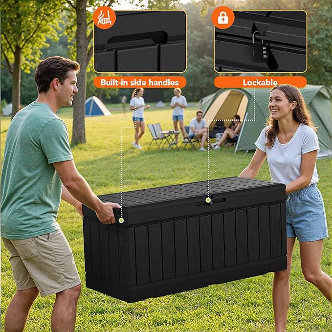 78 Gallon Deck Box Outdoor Indoor Waterproof Storage Box for Patio Furniture, Pool Accessories, Garden Tools, and Cushion Storage, Black