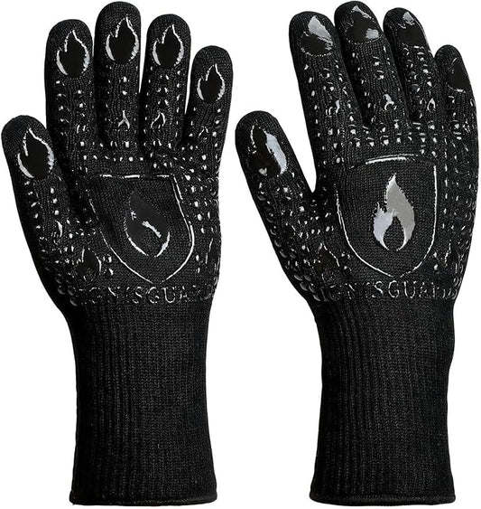 BBQ & Grill Gloves, Oven Gloves, 1472°F Silicone Oven Mitts Heat Resistant Grilling Gloves Fireproof Non-Slip for Barbecue Cooking Baking Smoking, 1-Pair Black（L）