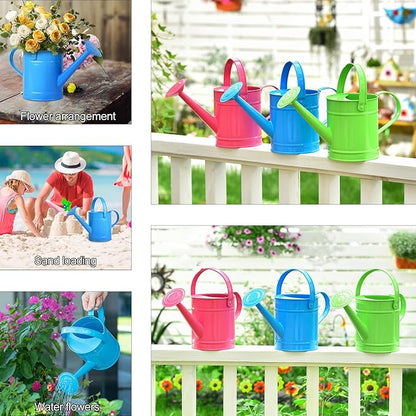 Sungmor 1.5 Liter Small Bright Blue Watering Can for Indoor Outdoor Plants, Cute Little Kids Gardening Watering Cans, Lightweight Portable Metal Watering Can, Anti-Rust Pretty Bucket Watering Device