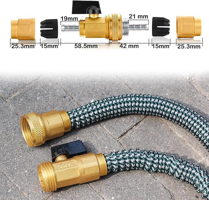 Garden telescopic hose end adapter with shut off Valve,Garden retractable hose end Fittings Kit,Repair Connector,Garden hose Brass Shut Off Valve (2 Set)