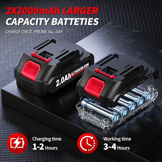 Electric Pruning Shears, Upgraded 1.4" Cutting Diameter Brushless Electric Pruner with 2Pcs 2.0Ah Rechargeable Battery, Power Cordless Pruning Shears for Tree Trimming Branch Cutter