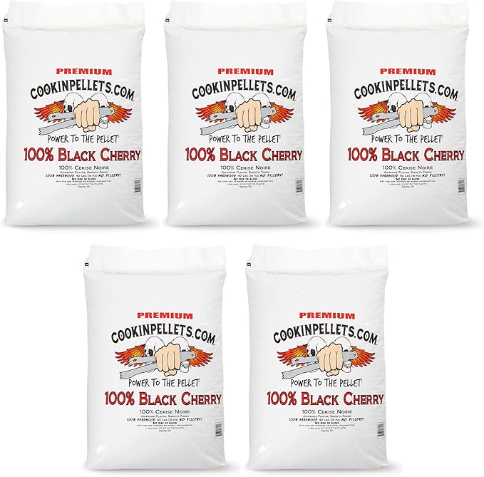 CookinPellets 40-Pound Premium All-Natural Black Cherry Hardwood Grill Smoker Wood Pellets, No Bark or Fillers, for BBQ, Meat, and Veggies (5 Pack)