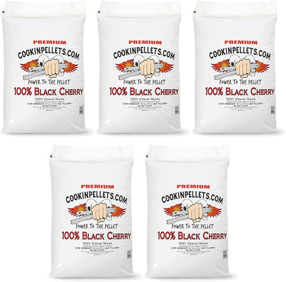 CookinPellets 40-Pound Premium All-Natural Black Cherry Hardwood Grill Smoker Wood Pellets, No Bark or Fillers, for BBQ, Meat, and Veggies (5 Pack)