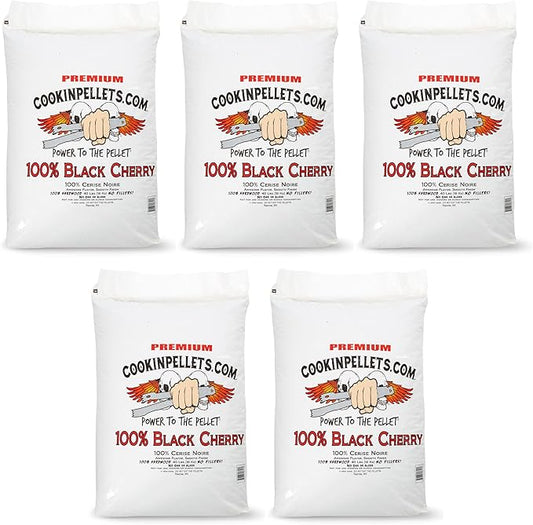 CookinPellets 40-Pound Premium All-Natural Black Cherry Hardwood Grill Smoker Wood Pellets, No Bark or Fillers, for BBQ, Meat, and Veggies (5 Pack)
