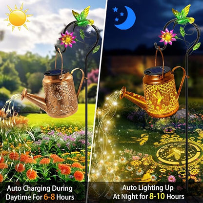 Solar Watering Can Lights, Hummingbird Hanging Lanterns Outdoor, Birthday Gifts for Christmas Mom Women Grandma , Waterproof Solar Lights Garden Decor for Outside Yard Art Patio Porch Lawn Backyard