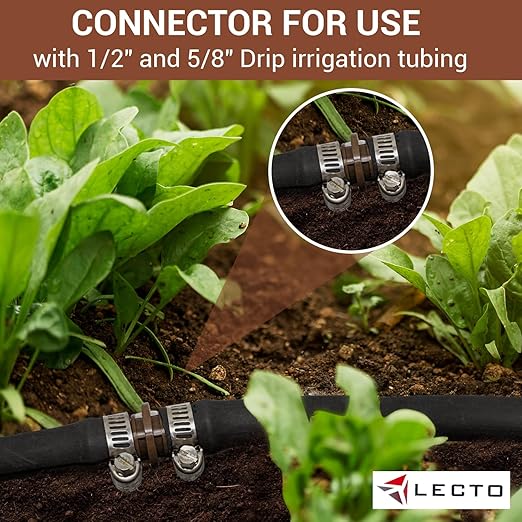 LECTO Universal 5/8", 1/2", .700" Drip Line Repair & Extension Kit – 3 Pack Plastic Couplers with 6 Stainless Steel Hose Clamps