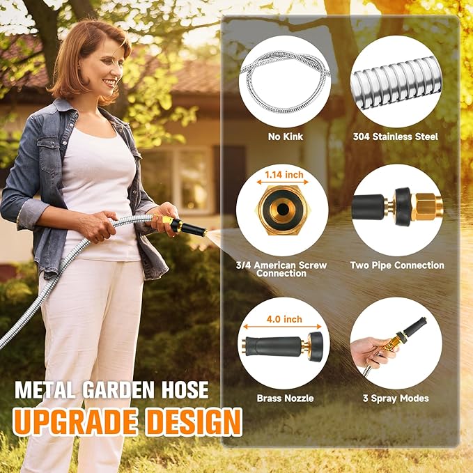 Metal Garden Hose 150 FT - 304 Stainless Steel Water Hose 150 FT - Expandable Short Flexible Garden Hose,no Kink Explosion, no Bite