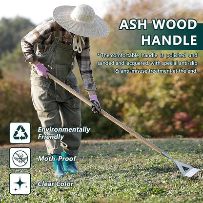 Berry&Bird Dutch Hoe, Stainless Steel Head with Wooden Handle Weeder, Women Heavy Duty Garden Tool for Weeding and Cultivating