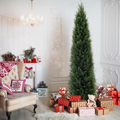 5 ft Artificial Cedar Topiary Trees, 2 Pack Uv Resistant Faux Outdoor Plants, Front Door Cypress Tree Decor Outdoor Entrance, Tall Fake Outside Plants, Evergreen Arborvitae Plastic Indoor Plant