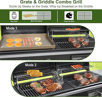 Brand-Man Propane Gas and Charcoal Grill Combo,Grill and Griddle Combo Dual Fuel BBQ Grill with Dual Lids for Outdoor Barbecue, Black