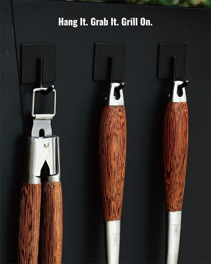 Heavy-Duty Panga-Panga BBQ Grilling Tools Set. Extra Thick Stainless Steel Multi-Function Spatula, Fork & Tongs | Essential Accessories for Barbecue & Grill. Ideal Gift for Father