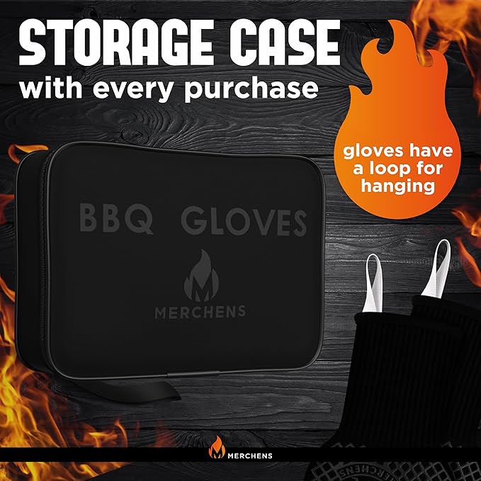 Pro-Series BBQ Gloves - Heat Resistant Grill, Grilling, and Oven Gloves for Culinary Experts - Extreme Fireproof Protection, Silicone Grip, Extra Long Mitts - Indoor & Outdoor - with Protective case