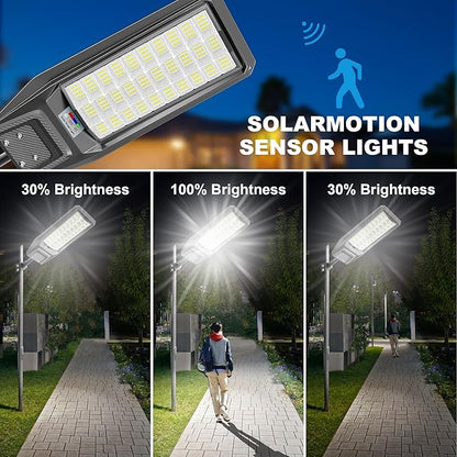 3‑Pack Solar Street Lights Outdoor, 9800W Super Bright LED Solar Powered Street Lamps with Motion Sensor, Dusk to Dawn, IP66 Waterproof for Yard, Garden, Parking Lot, Driveway, Farm