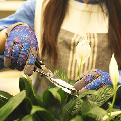 COOLJOB Small Gardening Work Gloves for Women Ladies, Thorn Proof for Rose Pruning, Cactus Handling, Blackberry Bush Planting, Puncture Resistant Anti-Slip Flexible, 1 Pair S Blue Flower