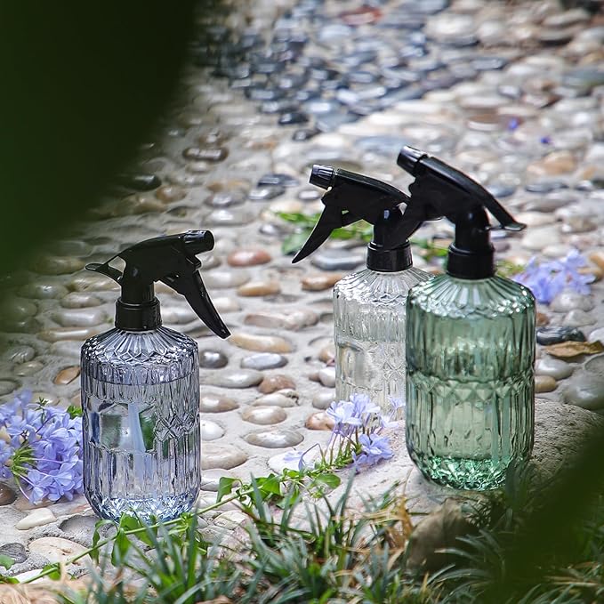 OFFIDIX Fine Mist Plant Mister,Handheld Pressure Glass Spray Bottles,0.43L/15.17oz Watering Can with Adjustable Nozzle for Outdoor Indoor Gardening and Cleaning Work(Light Green)