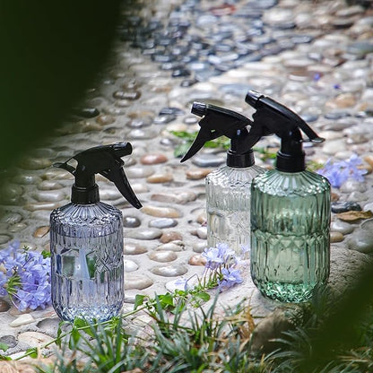 OFFIDIX Fine Mist Plant Mister,Handheld Pressure Glass Spray Bottles,0.43L/15.17oz Watering Can with Adjustable Nozzle for Outdoor Indoor Gardening and Cleaning Work(Light Green)