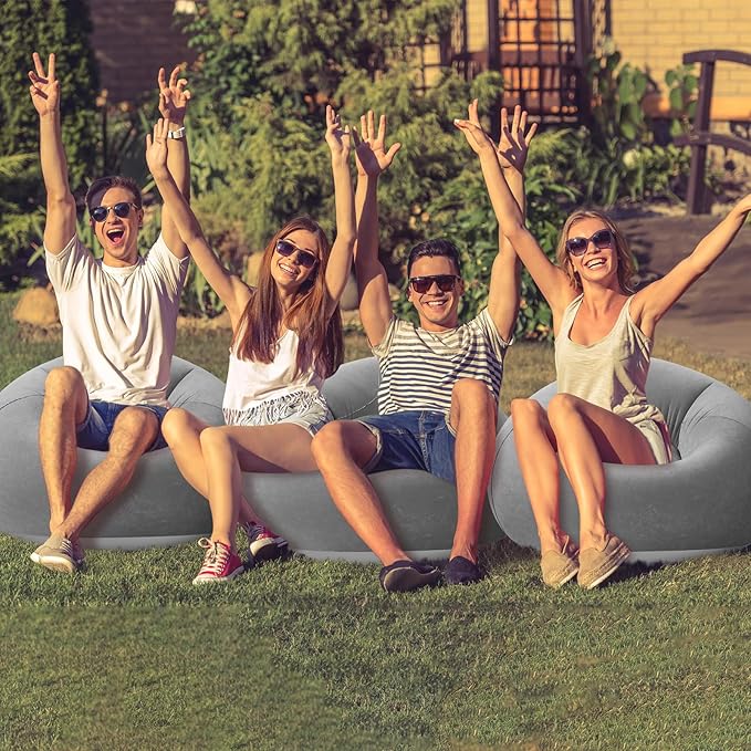 Realspring Inflatable Bean Bag Chairs Outdoor Blow up Camping Chairs Inflatable Lazy Sofa Folding Portable Bean Bag Loungers Couch for Movie Night(Dark Gray,4 Pcs)