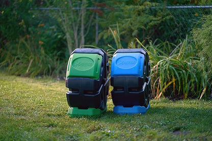 FCMP Outdoor HOTFROG Half Size Rolling Single Chamber Batch Tumbling Composter - Outdoor Rotating Garden Compost Bin (HF-RC2000WB-GRN) Black & Green (19-Gallon)