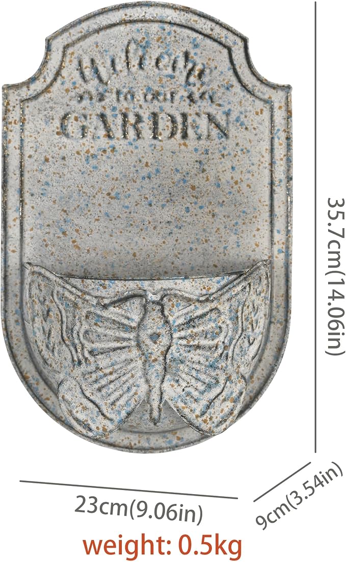 Rustic Metal Wall Planter for Outdoor Vintage Distressed Butterfly Wall Mounted Flower Holder Pot Shabby Blue Iron Plant Basket for Garden Farmhouse Home Balcony Patio Decorative