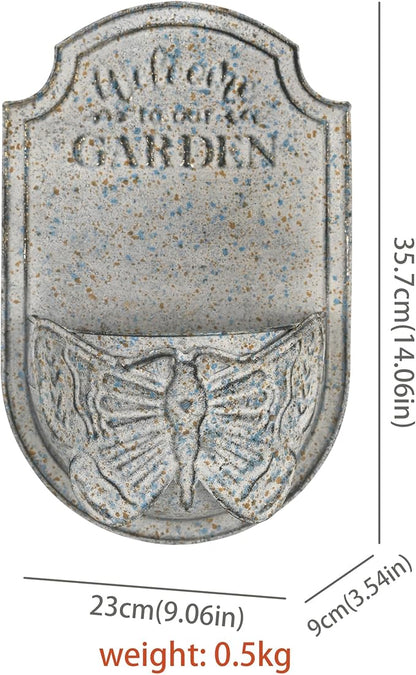 Rustic Metal Wall Planter for Outdoor Vintage Distressed Butterfly Wall Mounted Flower Holder Pot Shabby Blue Iron Plant Basket for Garden Farmhouse Home Balcony Patio Decorative