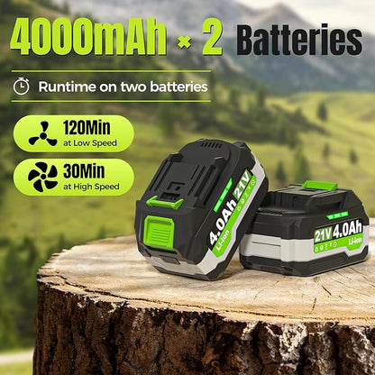 Leaf Blower Cordless, 2 x 4.0Ah with Battery and Charger, 5 Speed & Turbo Mode 650CFM 180MPH Blowers for Lawn Care, Lightweight Electric Leaf Blowers for Lawn and Yard Care, Blowing Leaves Snow