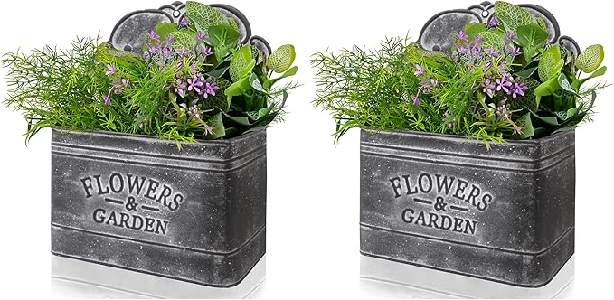 CVHOMEDECO. Farmhouse Metal Wall Planter Rustic Galvanized Flower Holder Wall Mount Flower pots for Indoor, Outdoor and Wall Decor, Set of 2 (Matt Black)