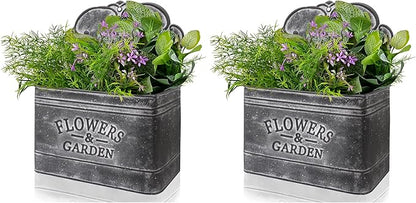 CVHOMEDECO. Farmhouse Metal Wall Planter Rustic Galvanized Flower Holder Wall Mount Flower pots for Indoor, Outdoor and Wall Decor, Set of 2 (Matt Black)
