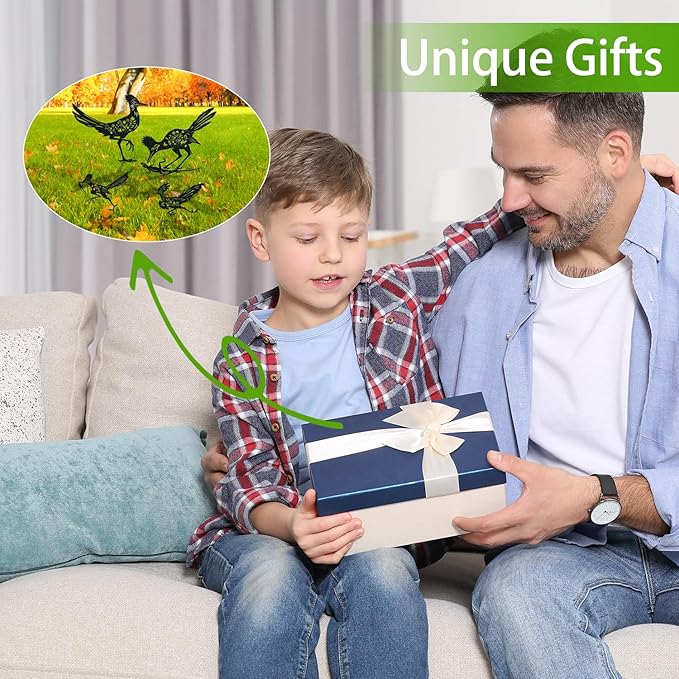 Roadrunner Metal Garden Stakes Yard Decor, 4PCS Black Roadrunner Silhouette Statues Garden Decorative Gifts for Yard Art, Patio, Outside, Lawn Ornaments, Christmas, Backyard, Pathway