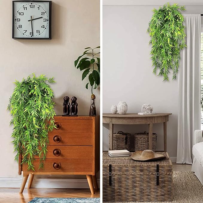 Toprooms Hanging Fake Plants,2 Pcs Faux Eucalyptus Leaf Greenery Vine Plant Faux Plants Fake Ivy Room Decor Home Garden Wedding Party Indoor Outdoor Decorations (Bamboo Cotyledon)