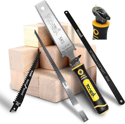 5-In-1 Multi Blades Hand Saw, 6 Inch(11T/16T) Double Edges Japanese Pull, DrywallSaw, HackSaw, Jab Saw, for Woodworking, Hard/Soft woods cutting, Metal, Blade Quick Change Mechanism.