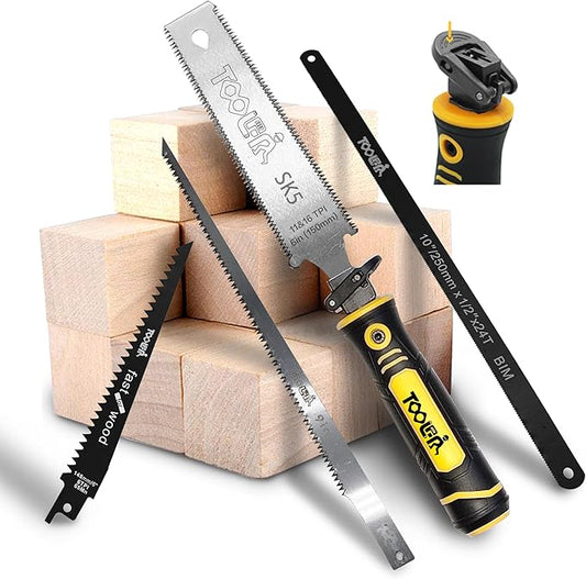 5-In-1 Multi Blades Hand Saw, 6 Inch(11T/16T) Double Edges Japanese Pull, DrywallSaw, HackSaw, Jab Saw, for Woodworking, Hard/Soft woods cutting, Metal, Blade Quick Change Mechanism.