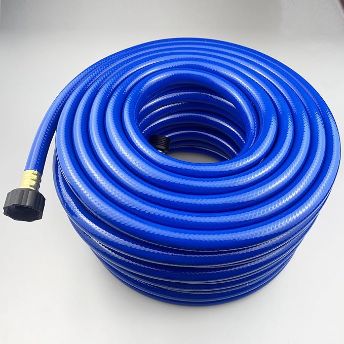 PVC Garden Hose 1/2 Inch, Flexible Water Hose with Male and Female Fittings, No Leaking, Heavy Duty, for Household, Outdoors, Lawns, Patio (100 FT, Blue, Plastic Fittings)